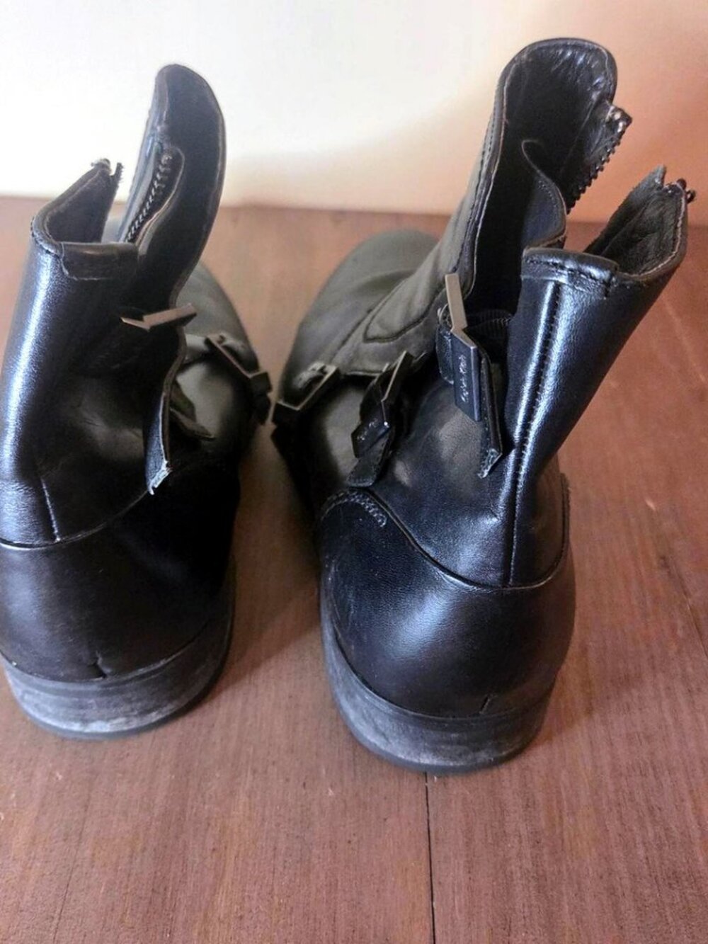 Calvin Klein Men's Stark Black Leather Double Buckle Ankle Boots Size 10